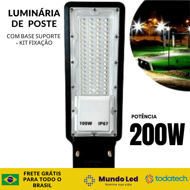 Luminária Pública Led 200w Poste Smd Branco Frio Ip67